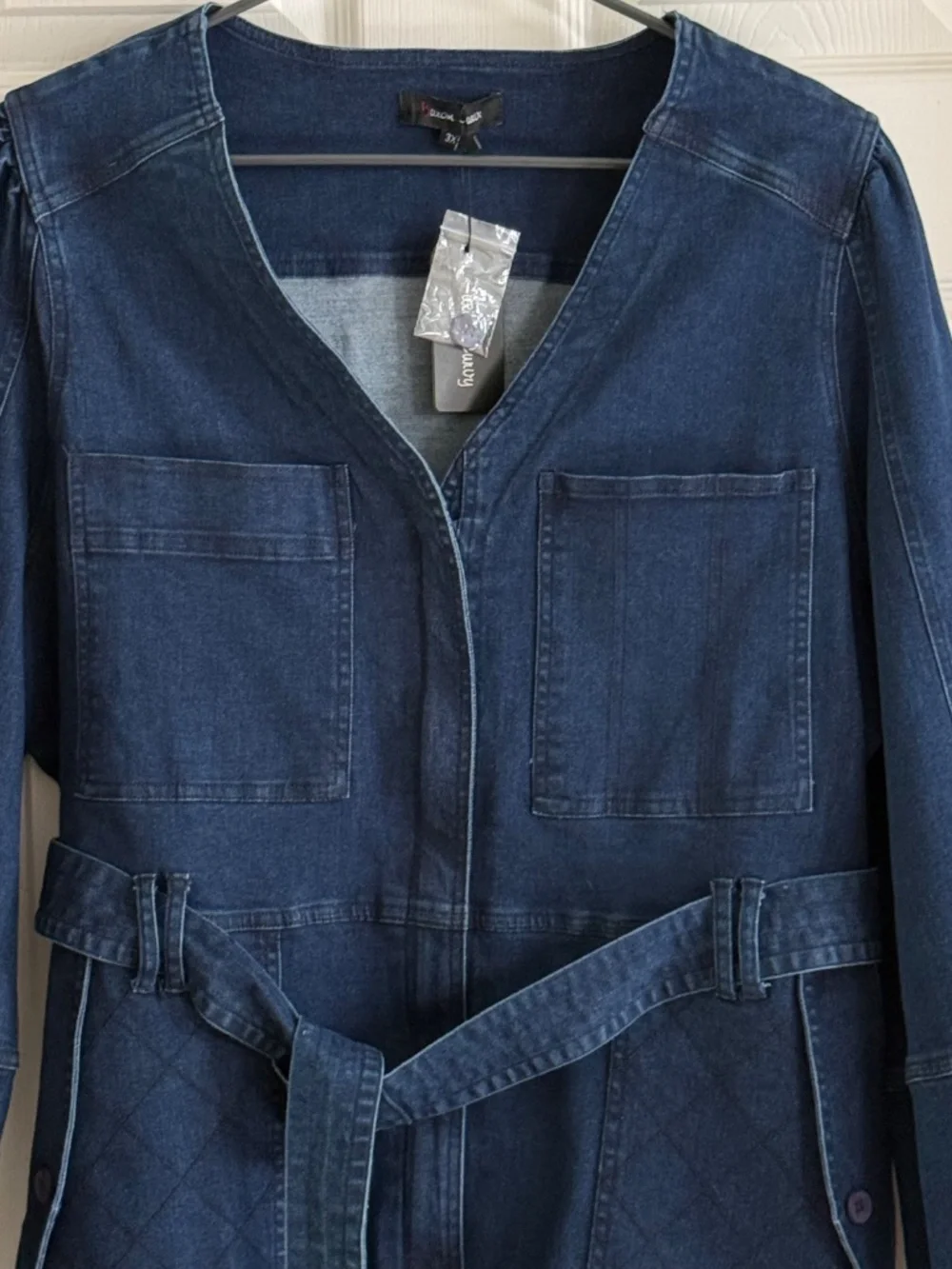 Buxom Curvy Denim Utility Romper With Belt Size 3X - Picture 4 of 15